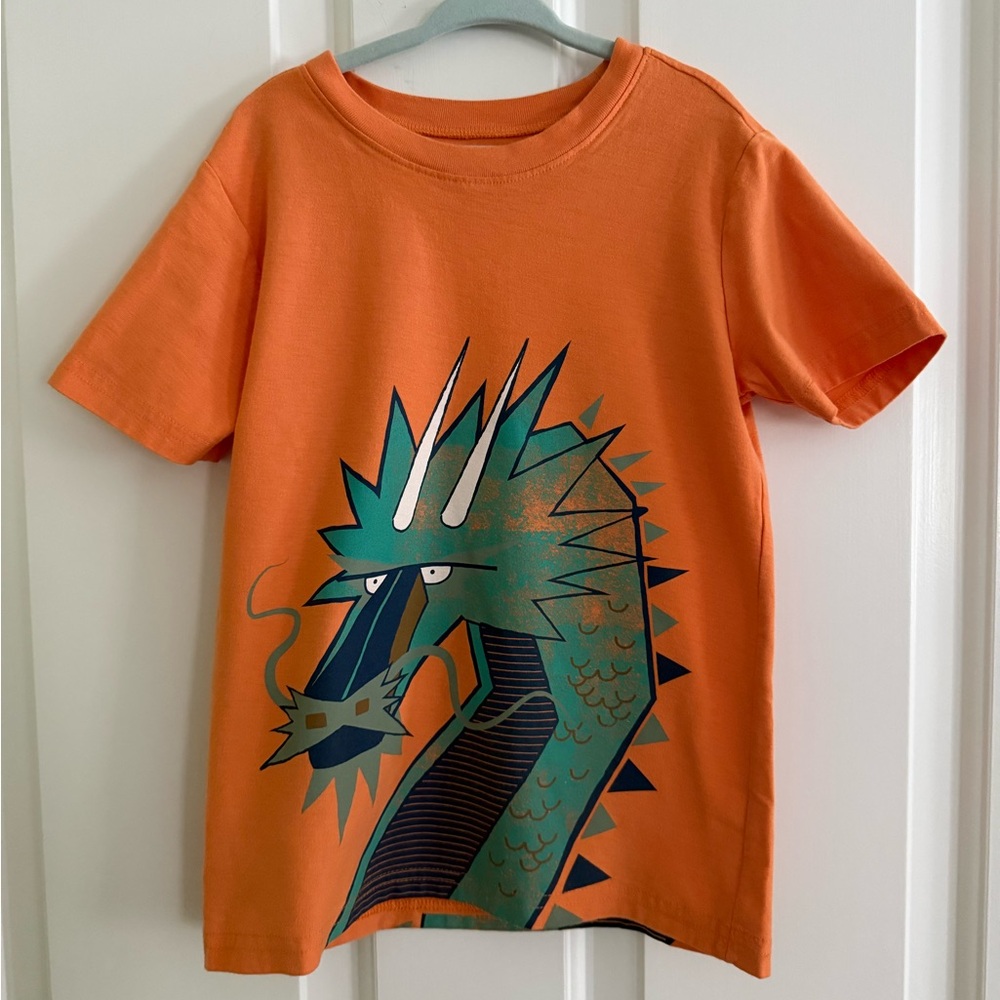 Tea Collection Orange Dragon Graphic Kids T-Shirt Size 7